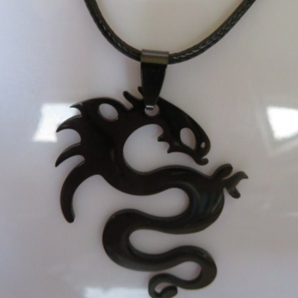 DRAGON Pendant Necklace Stainless Steel with Cord 22" (K285) - Picture 2 of 4